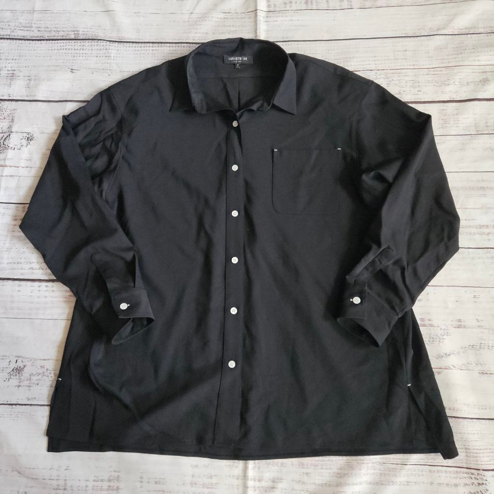 Lafayette 148 Virgin Wool Black Capsule Classy Business Button Down Medium